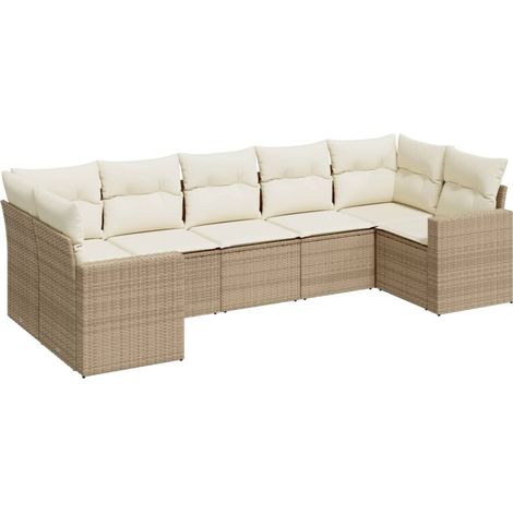 Set sofás de jardín 7 piezas y cojines ratán sintético beige vidaXL (1/3)