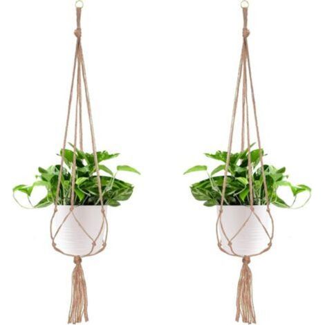 2 Paquets Suspension Plante, Pot Suspendu Plante, pour Suspendre Pot de Fleur Suspension Suspendue Décoration Balcon Maison, 4 Jambes en Corde, 105 cm