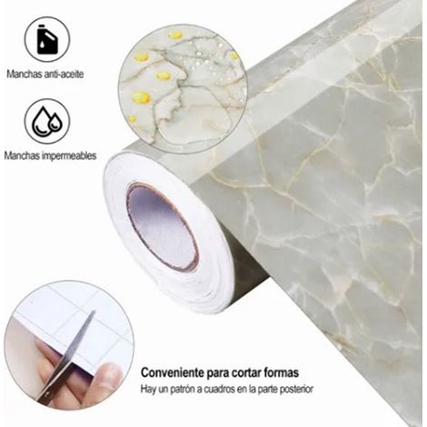[Papel pintado autoadhesivo] Papel pintado de PVC impermeable y resistente al calor con aspecto de mármol para la cocina, 40 cm x 3 m – 1 pieza (1/5)