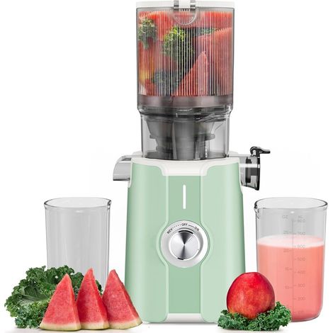 Sans Préparation Extracteur de Jus Vertical, Nettoyage Rapide Extracteur de Jus Lent, 115mm Machine a Jus de Fruit Extracteur Entiers, Facile à installer,1.2L, 200w, Vert Clair (1/5)