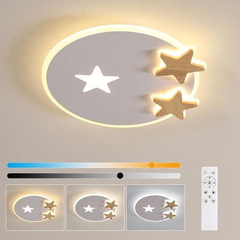 Goeco Star Design LED Ceiling Light 31W Dimmable, Natural Wood and Acrylic Flush Mount 42cm Square, CRI 80 for Living Room Bedroom Kids Room (1/5)