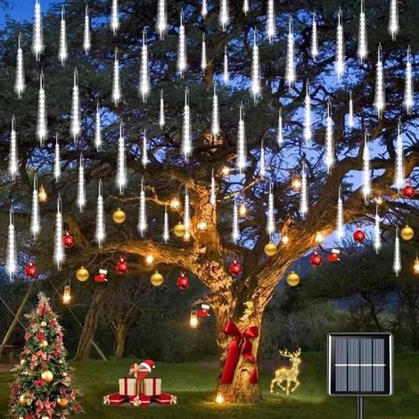 KLVGTIFS PU - Lumières Solaires de Pluie de Météores, Guirlandes IP65 Imperméable Lumières de Noël avec Tubes de 50 cm, 10 Tubes, 240 LED,Blanc (1/5)