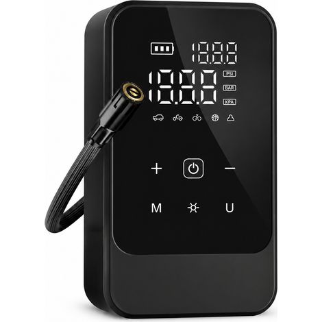 Gonfleur de pneus portable sans fil noir électrique pour voiture avec manomètre batterie lithium (1/5)
