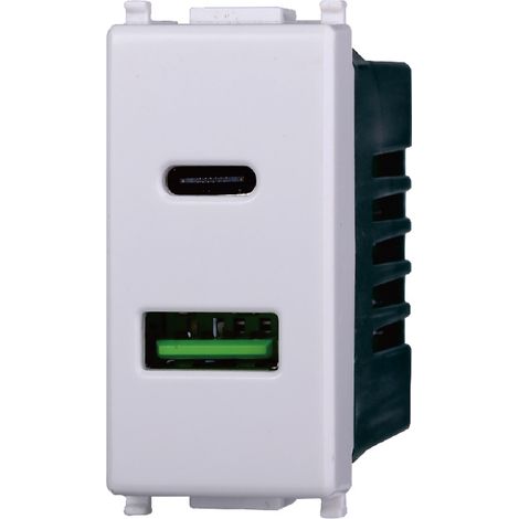 Presa Caricatore doppia USB 2IN1 Type-A + Type-C compatibile Vimar Plana 5Vdc 3.1A colore bianco Ettroit EV3002