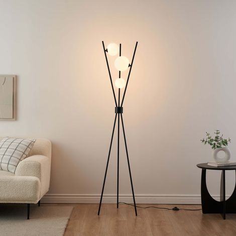 Schwarze dreibeinige Design-Stehlampe mit weißen Kugeln - Phoebe