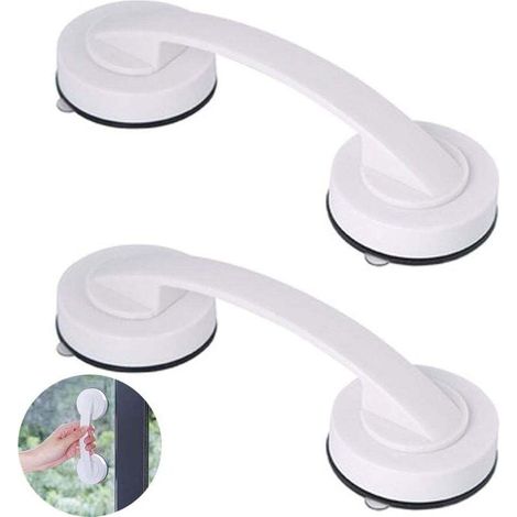 SABIR 2 Pièces Ventouse Super Forte Poignée, Poignée de Porte à Ventouse Portable, Grandes Poignées de Porte et de Fenêtre en Verre, Adapté pour la Salle de Bain et l'Armoire, Blanc (1/5)