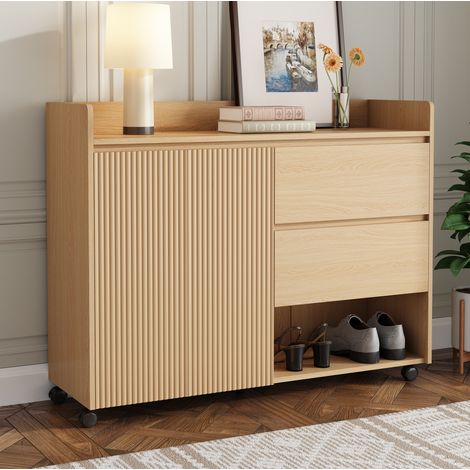 Mueble zapatero con ruedas 110 x 35 x 86 cm, MDF, natural DESVIAE (1/5)