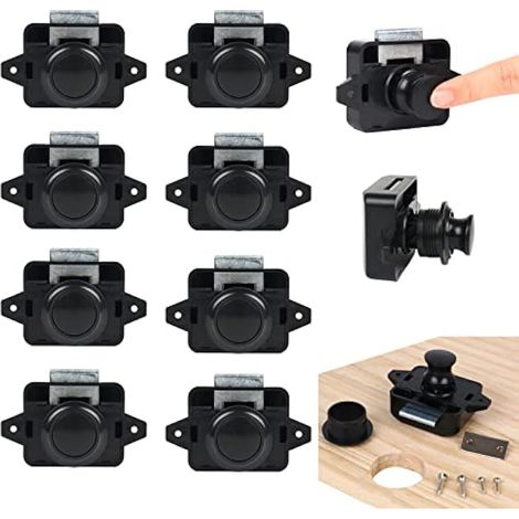 Lot de 10 boutons poussoir Catch Door Lock pour camping-car, armoire, cabinet Lock Catch Verrou de porte d'armoire, serrure de meuble, serrure pour Motorhome Caravan Van RV Camper (noir) (1/5)