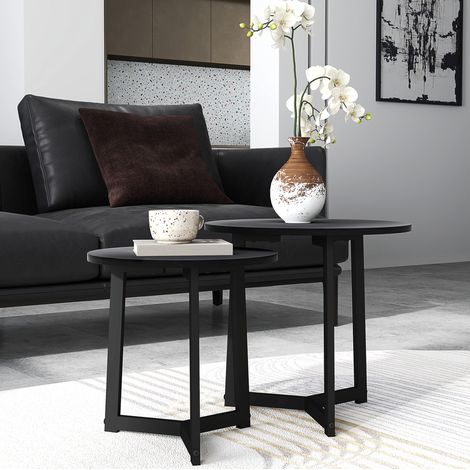 Mesa salón redonda apilable de acero para hogar negra OKMYHOME (1/5)