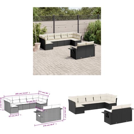 9-tlg. Garten-Sofagarnitur mit Kissen Schwarz Poly Rattan - Gartenmöbel - Sofasatz - Rattan Möbel - Outdoor Furniture - Gartengeräte - Home & Living (1/3)
