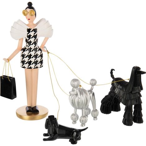 Statuette Femme Chiens "Pied-de-Poule" 29cm Multicolore