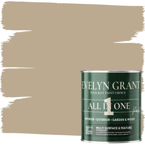 EVELYN GRANT All-IN-ONE Paint & Primer - Multi-Surface Paint For Interior Walls, Outdoor Garden & Exterior Walls, Wood Furniture - High Durability Multi-Feature - Beige Stone - 2.5L - Matt