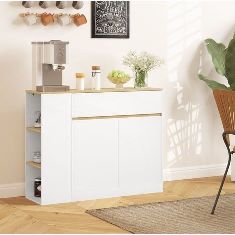 Credenza con cassetto, ripiano regolabile, 105 x 30 x 81,5 cm, bianco DESVIAE (1/5)