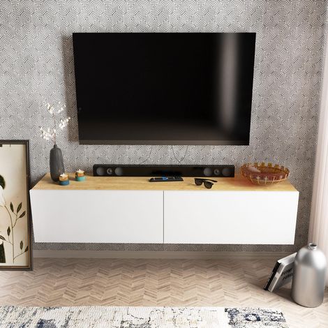 Support TV, mélamine, Noyer Blanc, Taille Unique (1/5)