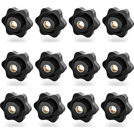 Set di 12 dadi a stella in plastica nera, filettatura interna M8, viti a stella, viti zigrinate per macchine utensili (1/5)