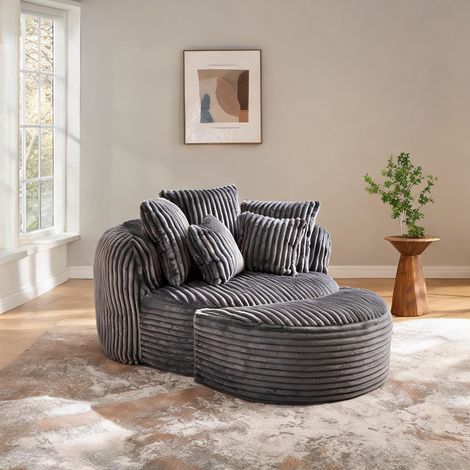 Banquette d'angle ronde en tissu gris foncé avec coussins 168 x (1/5)
