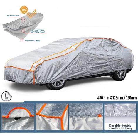 Housse imperméable anti-grêle avec revêtement en aluminium pour voiture, taille L - 480 cm x 178 cm x 120 cm