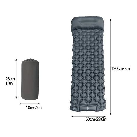 Matelas de sol autogonflant de luxe une place avec pompe intégrée et oreiller - Extérieur - Camping - Survie - Gris (1/5)