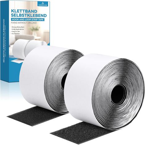 Scratch Autocollant Double Face Extra Fort, Bande Scratch Adhésif Bande Agrippantes Adhésives Autocollant, Adhésives Hook Loop Rubans pour Ménage, Bricolage Et l'artisanat, Noir, 50mmx5m (1/5)