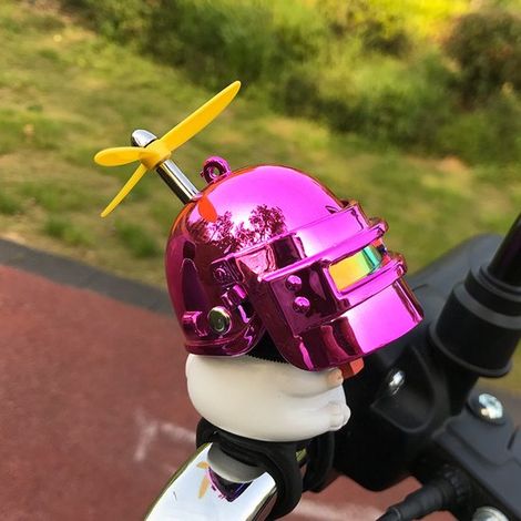 Decoración para manillar de bicicleta/patinete: figura de gato adorable con casco de hélice.