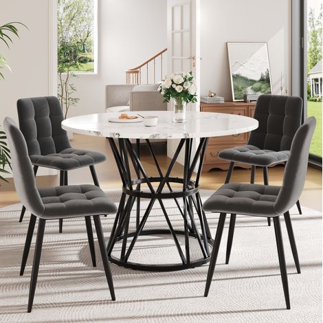 table repas cuisine 5 pièces ronde 100 cm velours OKMYHOME (1/5)