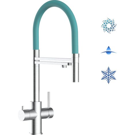 Rubinetto 5 vie miscelatore lavello cucina in Acciaio INOX Spazzolato - canna turchese movibile e doccia 2 getti staccabile - ACCIAIO CHIRURGICO AISI 316 (1/5)