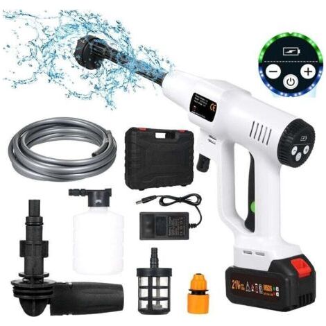 QORVA-Nettoyeur haute pression sans fil 21V – 725 PSI – Moteur sans balais 380W – Tuyau 5m – 6 buses multifonctions pour nettoyage voiture et jardin - 1500mAh