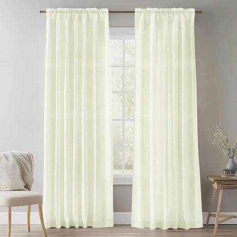 (Blanc ivoire, 132x216CM) Rideaux transparents, rideaux laissant passer la lumière, adaptés aux chambres et aux salons.