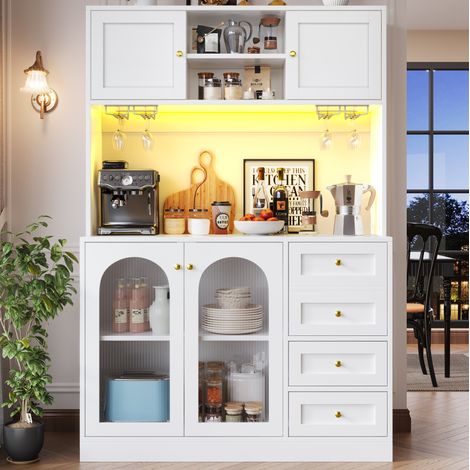 MEUBLIV Küchenschrank 120x40x188 cm Weiß – 4 Türen, LED und Glashalter (1/5)