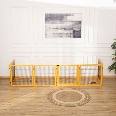 Cancelletto di sicurezza per cani PawHut, autoportante, modulare, pieghevole, 6 pannelli, 2 gambe, supporto in legno di pino, 432 x 36 x 70 cm, giallo