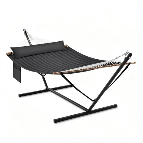 Hamac 2 places avec support en métal anthracite, double toile confortable, charge 250 kg, pour intérieur, balcon, terrasse, jardin et camping - CHICFURN (1/5)