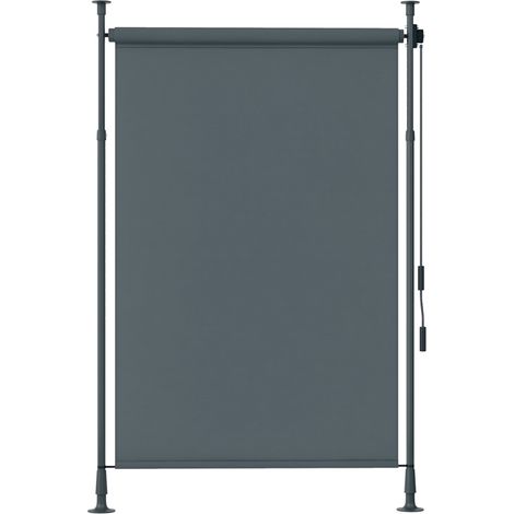 Store manuel rétractable sur pied longueur réglable manivelle installation sans perçage métal alu. polyester gris foncé