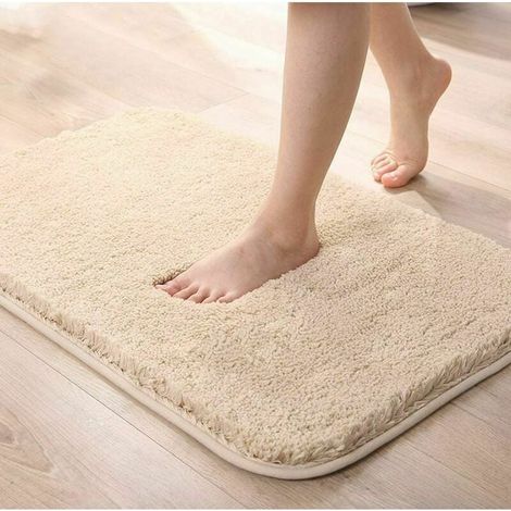SHINING HOUSE Saugfähige, rutschfeste Badematte, extra dicke Duschmatte für Badezimmer, maschinenwaschbare Chenille-Bodenmatte (Beige, 40 x 60 cm) (1/5)