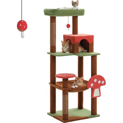PAWZ Road Arbre à Chat en Bois, Tour de Chat Moderne, avec Griffoirs Sisal, Condo Confortable et Grand Hamac, 143cm, Marron (1/5)