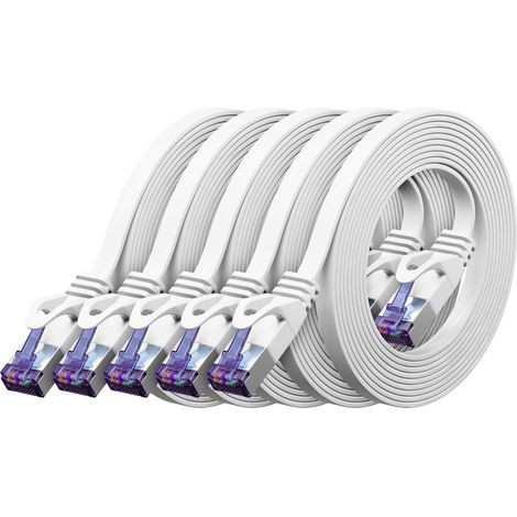 0,25m Câble Réseau plat CAT7 10 Gbit/s, 5 Pièces - Blanc (1/5)