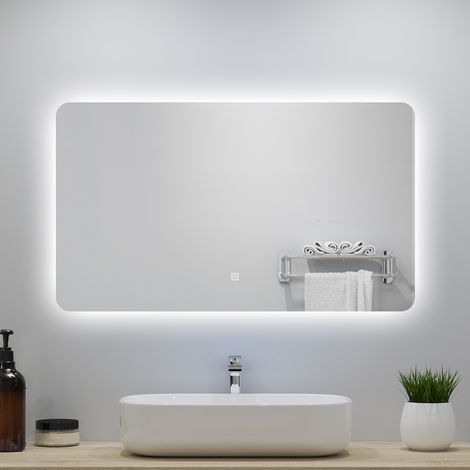 OCEAN Specchio da bagno 100x70cm con LED,3 colori,Dimmerabile,Memoria,IP44, Vetro HD (1/4)