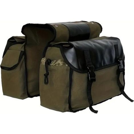 Bolsa doble para bicicleta, 38 x 27 x 15 cm, Impermeable, Con bolsillos laterales, 30 L, Bolsa para rueda trasera, Bolsa doble, Verde oliva (1/5)