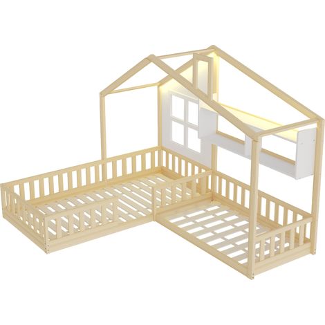 CAIziLit enfant 90x200 cm en bois avec étagères, LED et rangement coffre (1/5)