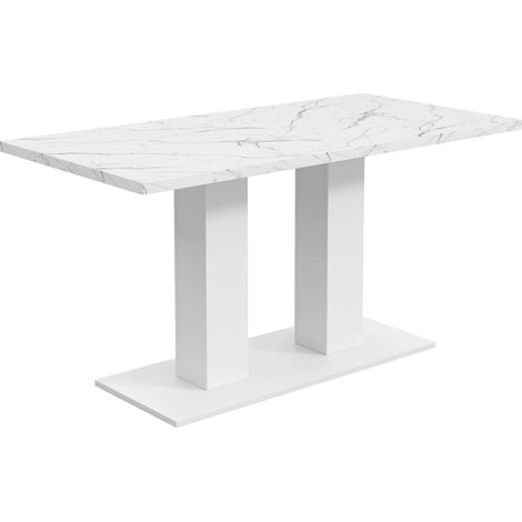Table à manger extensible 140/180 × 70 cm, pour 6 à 8 personnes, forme rectangulaire, plateau épaissi, style simple, table pour salle à manger, cuisine et salon, blanc (1/5)