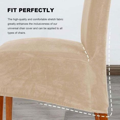 Housses de chaise en velours - - Extensible - Lavable - Amovible - XL - Lot de 2 - Beige - Dossier haut - 50-75 cm (1/4)