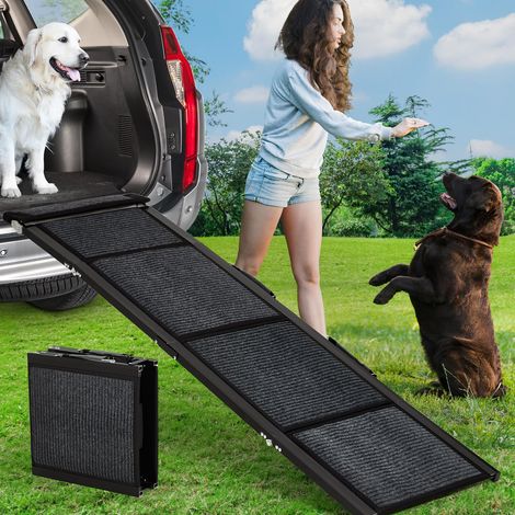 Rampe pliante pour chien – 4 sections en aluminium, surface antidérapante – Supporte jusqu'à 120kg – Idéale voiture, SUV, van, canapé, lit – Légère, large, stable – Pour chacun chiens – Taille Europe- (1/5)