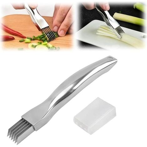 Shred Silk The Knife,Couteau à déchiqueter les oignons,Trancheur à oignons Verts en Acier Inoxydable,Multifonction (1/5)