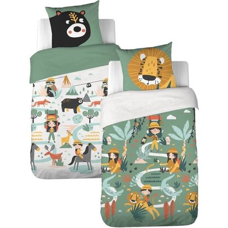 Parure de lit enfant 140x200cm réversible 100% coton adouci