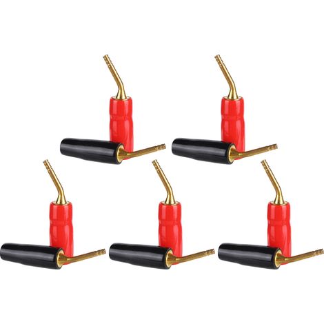 U44 Lot de 5 fiches haut-parleurs plaquées or, connecteurs audio coudés en cuivre noir et rouge (1/5)