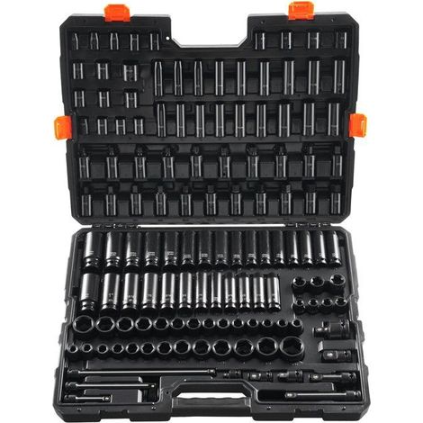 Coffret de douilles à chocs - 3/8" et 1/2" - SAE et métrique - 130 pièces - Acier allié Cr-Mo - 6 pans (1/5)
