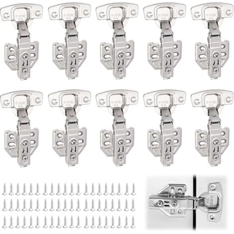 Set di 10 cerniere per ante di mobili e cucine con viti, cerniere a chiusura ammortizzata da 110 gradi, sovrapposizione completa in acciaio inox, cerniera universale silenziosa per ante di cucine, mob