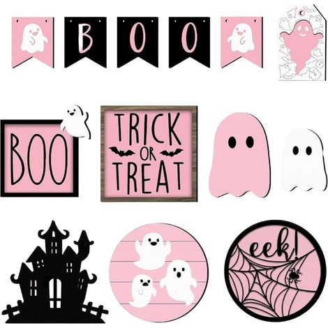 Décorations Halloween Pour Plateaux À Étages 13 Pièces Décor d'Étagère Panneau Bois Fantômes Mignon pour Maison Cuisine Étagère (1/5)