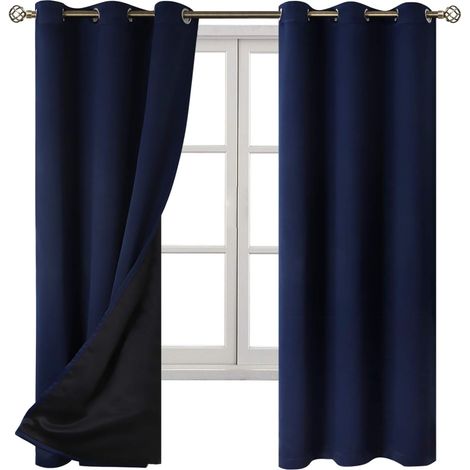 Rideaux occultants thermiques isolants à 100 % pour chambre à coucher avec doublure noire, rideaux à œillets double couche occultants et antibruit (42 x 63 pouces, beige, 2 panneaux) (1/5)