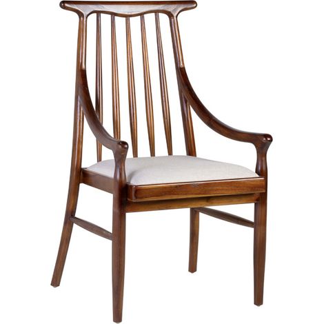 Chaise en bois massif marron et assise en tissu beige clair Bouka (1/5)