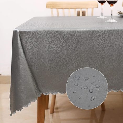 Nappe rectangulaire anti-taches 140×200cm, imperméable, en toile cirée PU, facile à laver (grise)